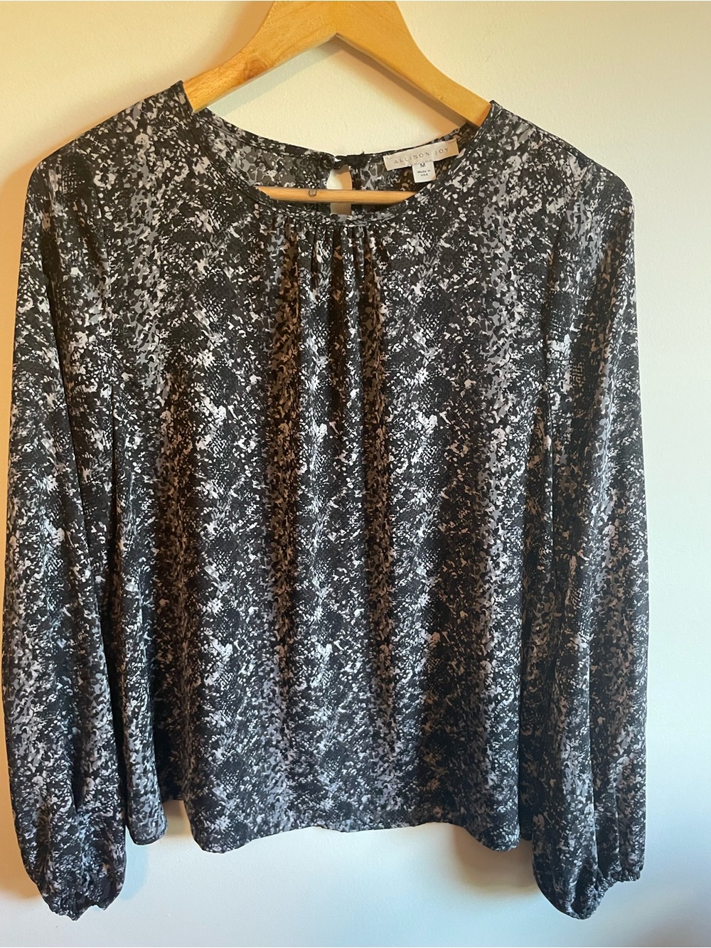 Allison Joy Black and White Printed Long-Sleeve Blouse